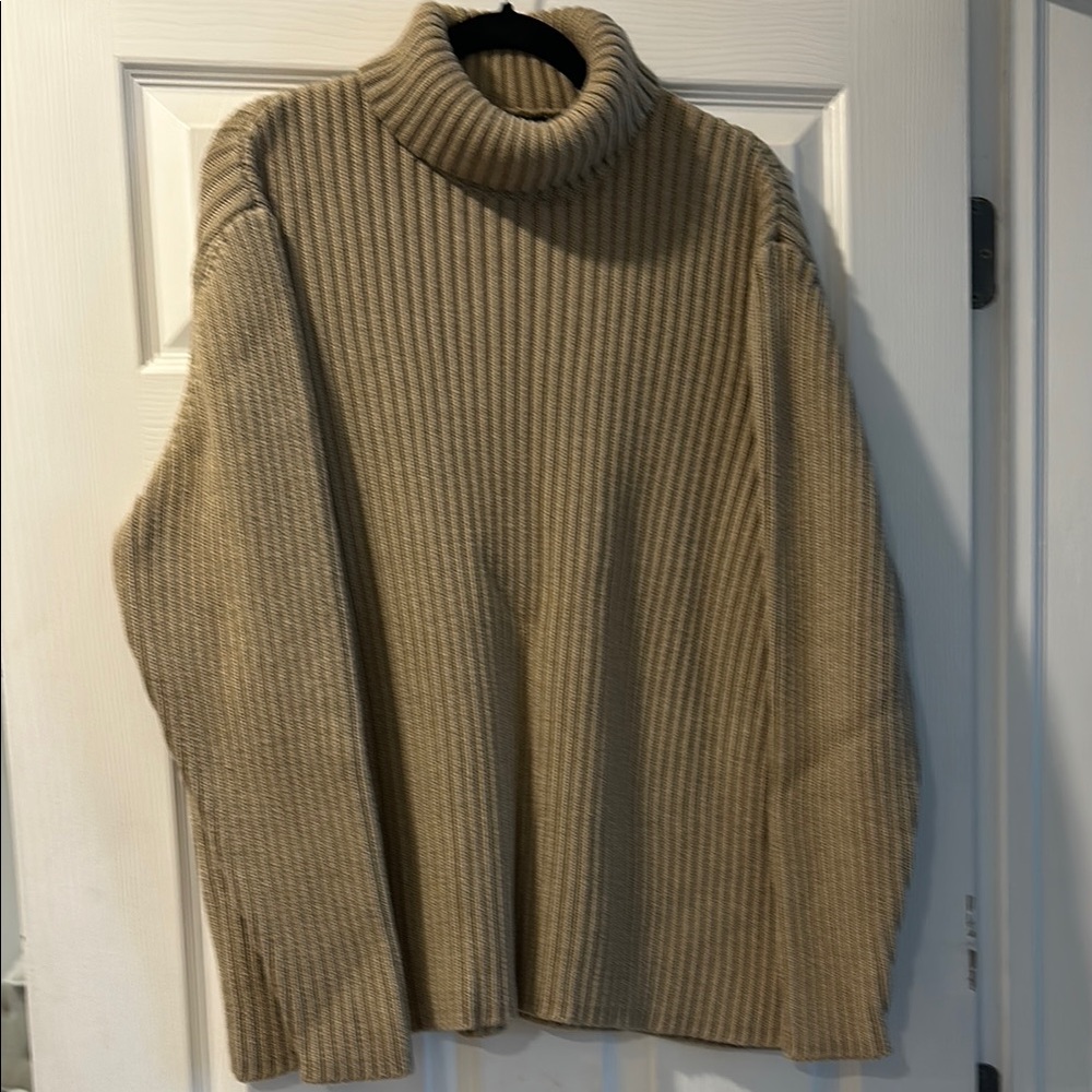 Vintage Lands End Men's Tan Turtleneck Sweater